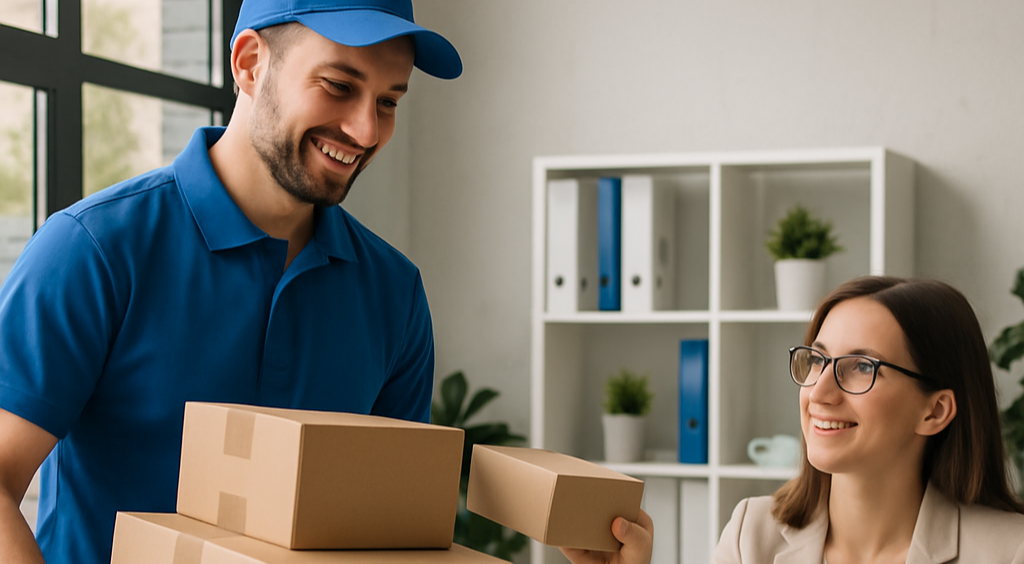 delivery man picking up packages from an office-1-1-2
