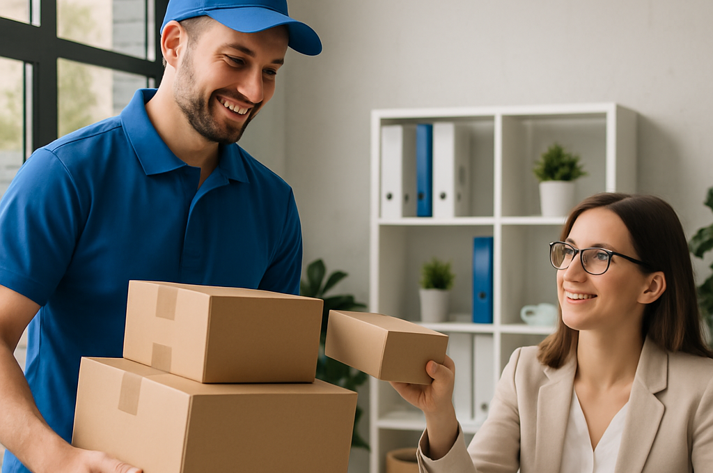 delivery man picking up packages from an office-1-1